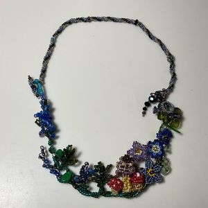 Whimsical beaded necklace handcrafted Woodstock 1969 or Alice in Wonderland?